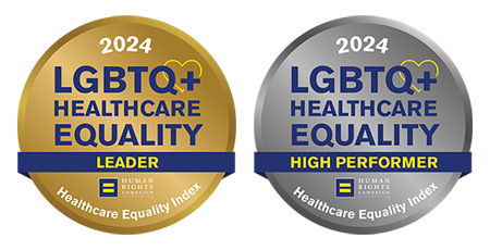 Logos of 2024 LGBTQ+ Healthcare Equality Leader and High Performer distinctions