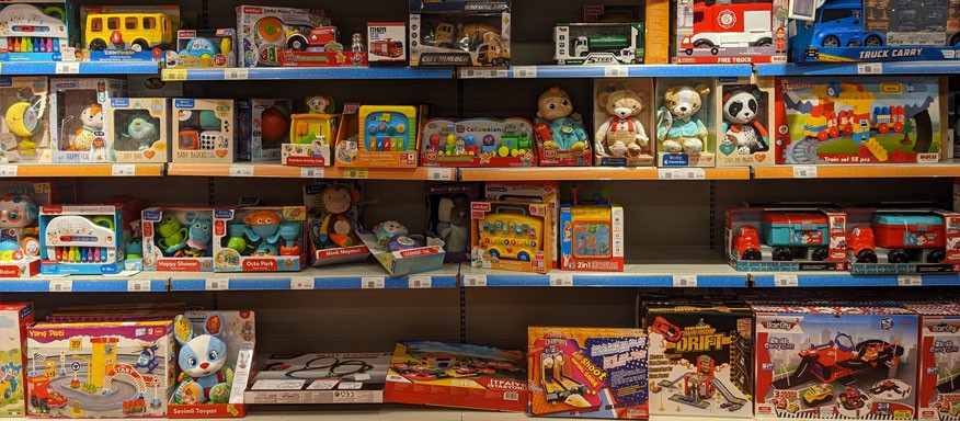 Toys on shelves