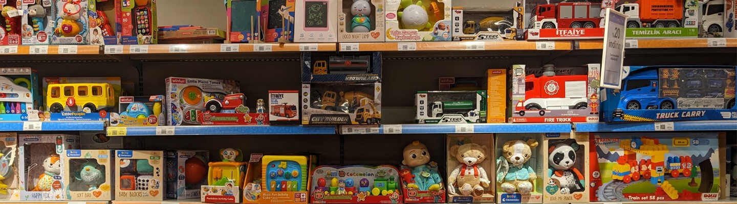 Toys on shelves