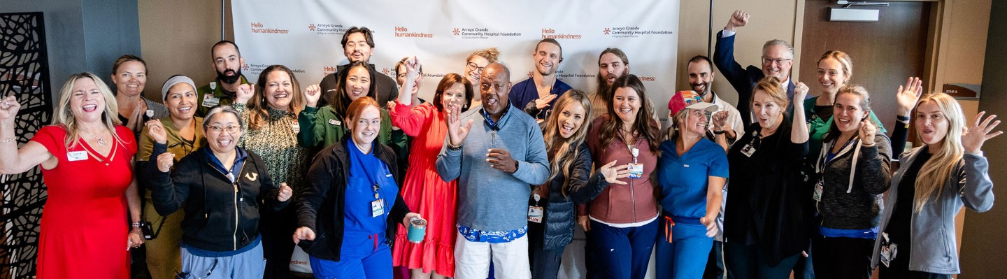 Gerald Sanders, center, celebrates during a reunion at Arroyo Grande Community Hospital Friday to recognize his progress after experiencing a stroke in March. Sanders was treated at Marian Regional Medical Center, Arroyo Grande Community Hospital's Acute Rehabilitation Unit and the Centre for Neuro Skills in Los Angeles.  